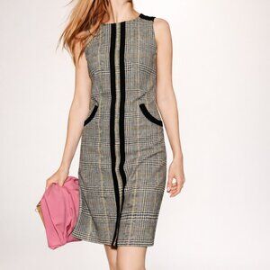 Boden British Tweed by Moon Plaid Wool Shift Dress Black Yellow Size 10R